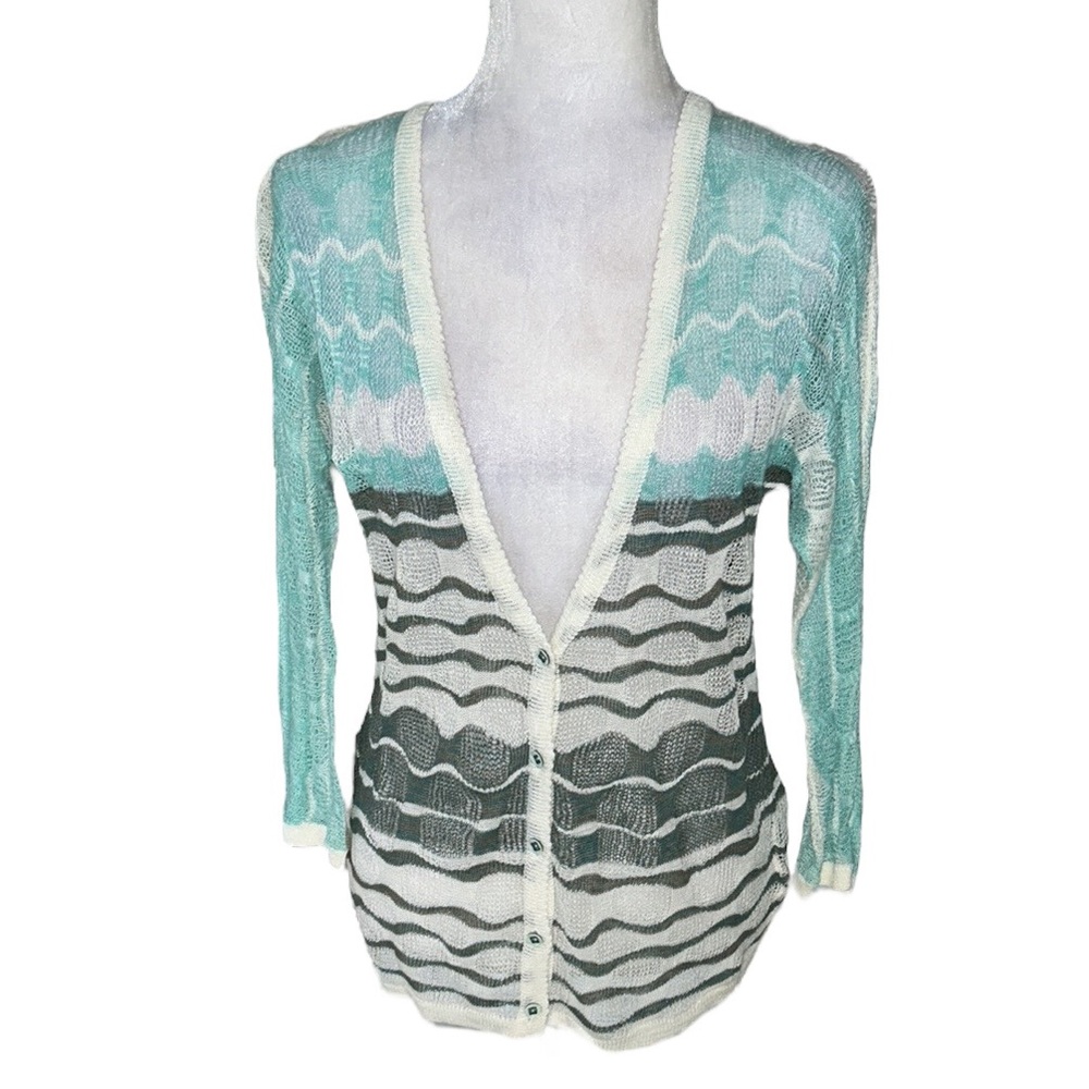 RARE Anthropologie Charlie & Robin Wavy Loose Knit Button V-Neck Cardigan - M